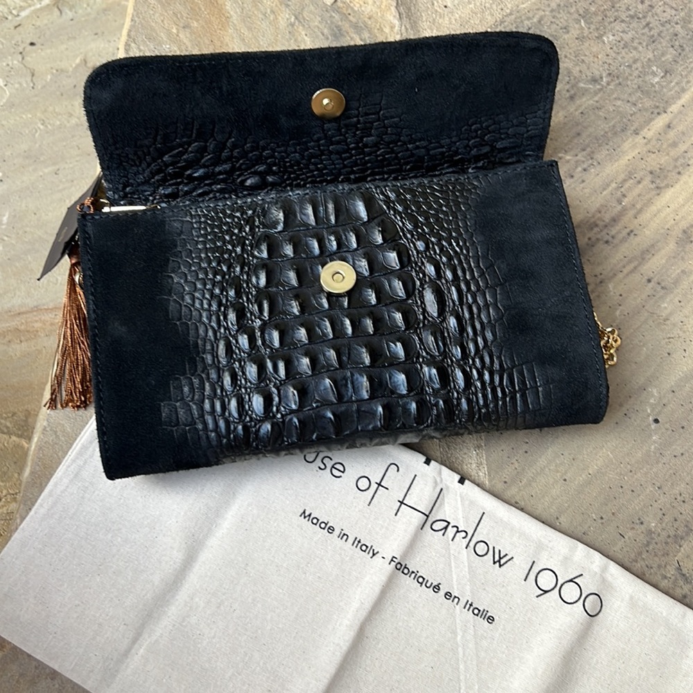House Of Harlow 1960 Leather and Suede Alligator Clutch Crossbody - Picture 9 of 16